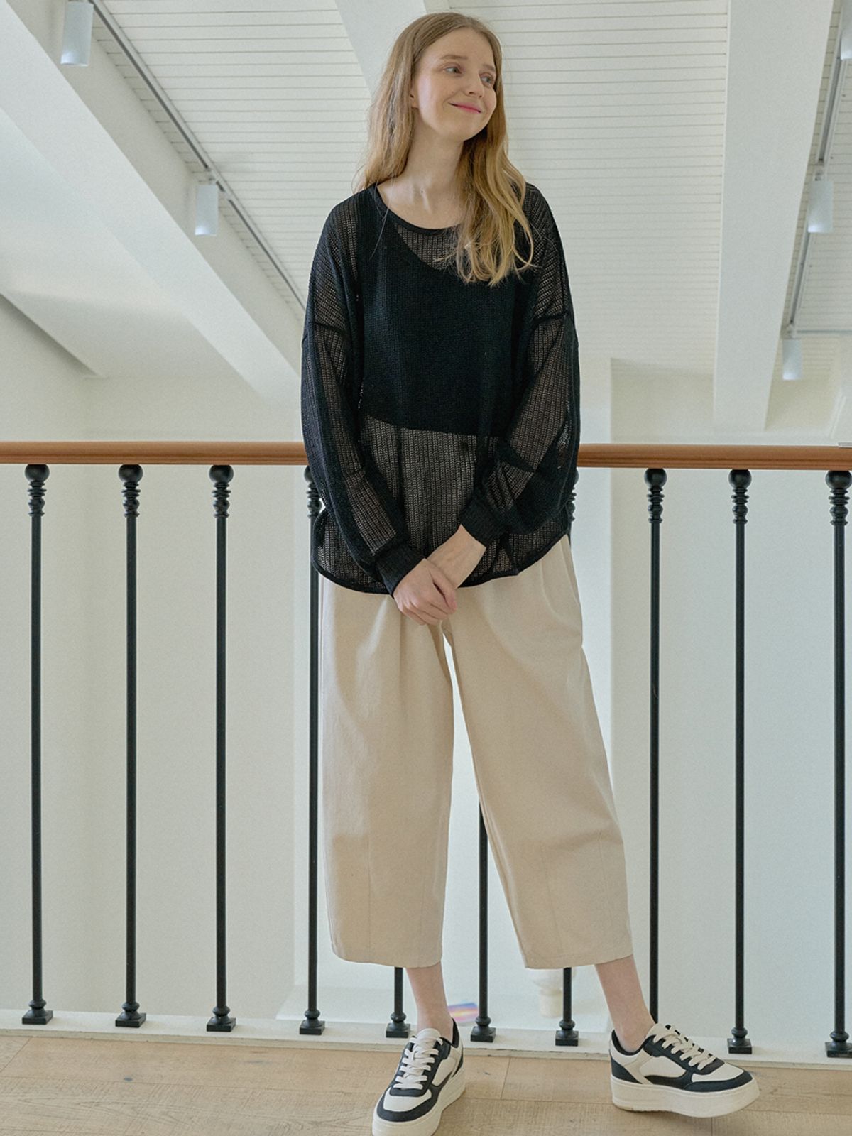 아방(AVANT-G) See Through Overfit Knit Pullover - BLACK