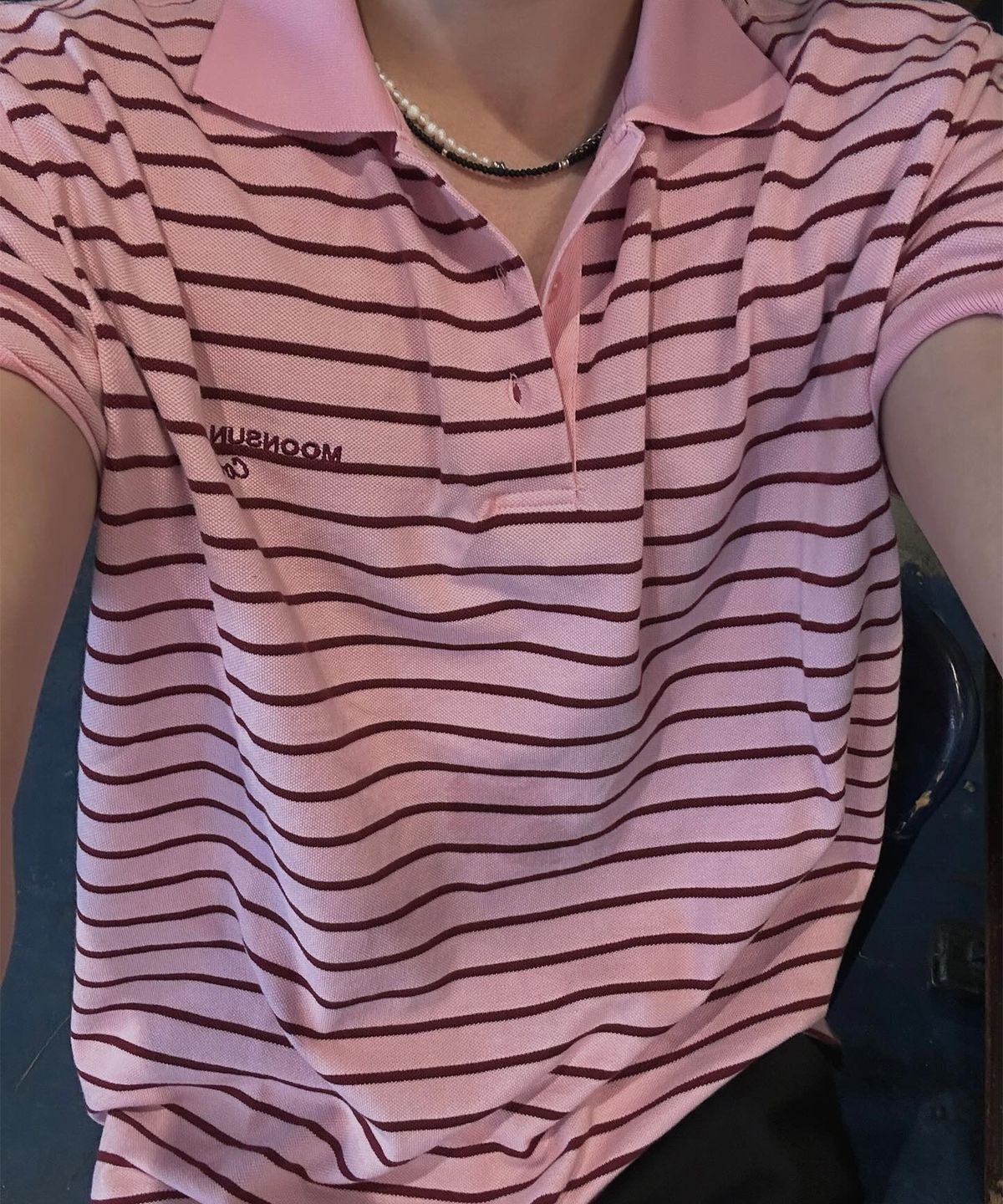 문선(MOONSUN) MJ S2 01 M.C UNISEX, Stripe PK Half Shirt / Pink
