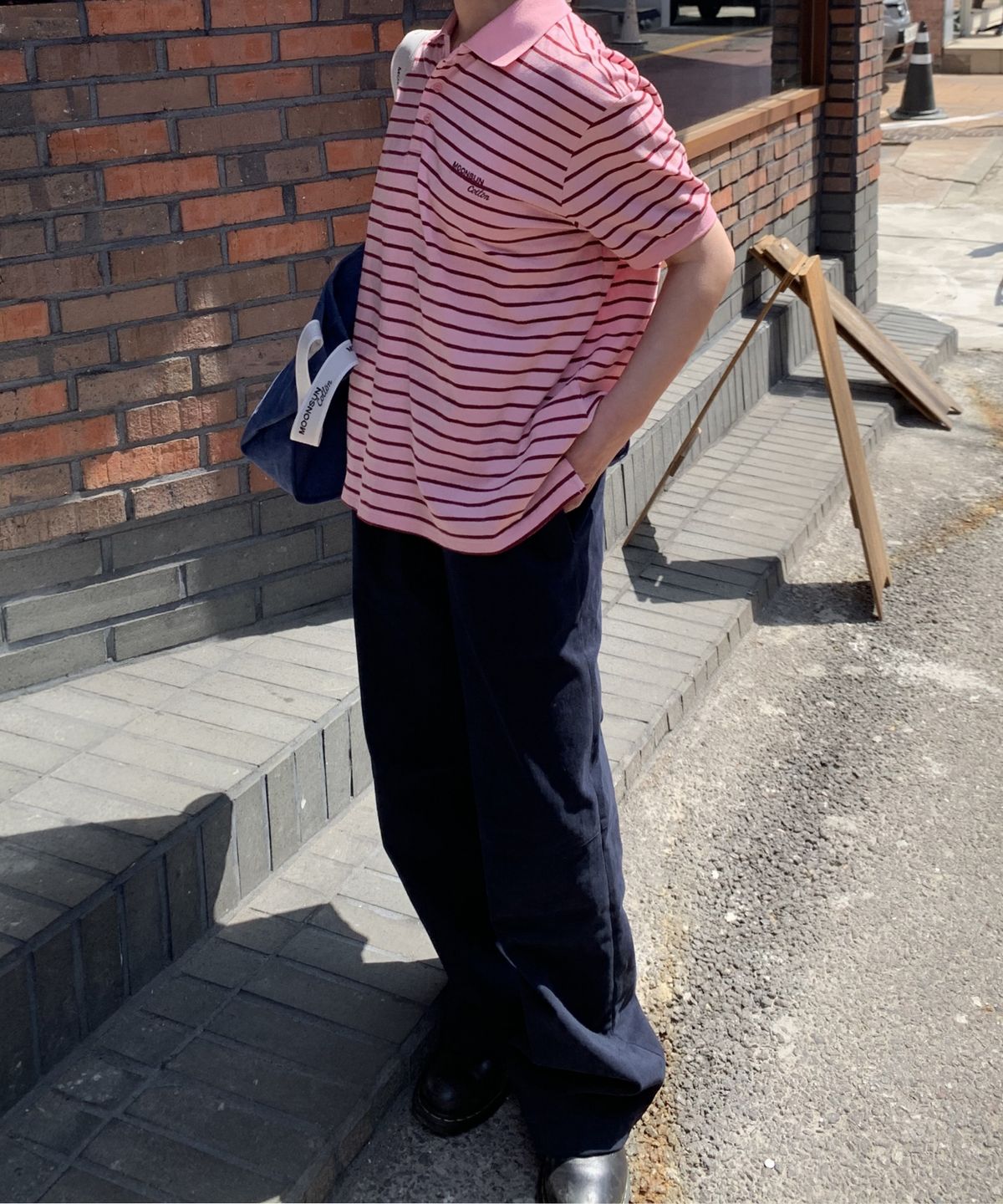 문선(MOONSUN) MJ S2 01 M.C UNISEX, Stripe PK Half Shirt / Pink