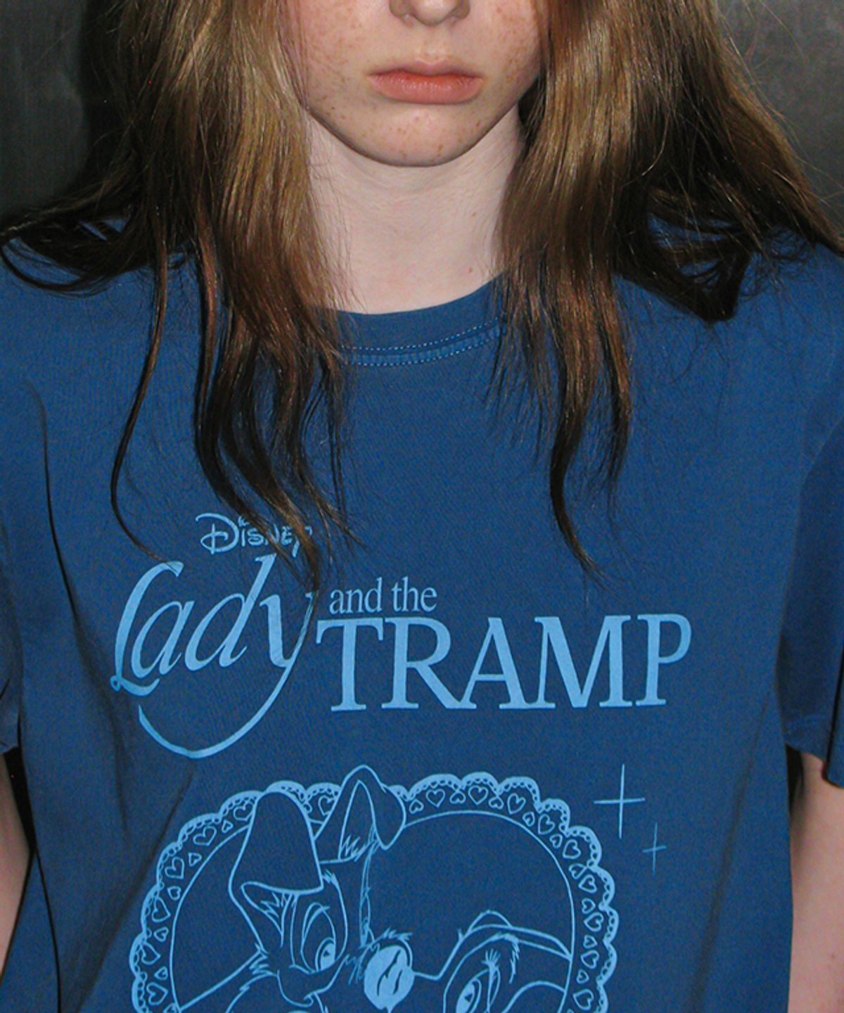 론론(RONRON) HEART LADY AND THE TRAMP BASIC FIT T SHIRT BLUE