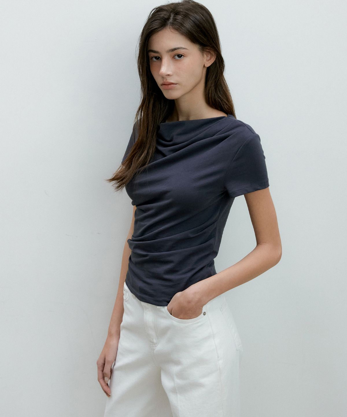 오떼뜨(OCTETTE) DRAPE HALF SLEEVE T_4COLOR