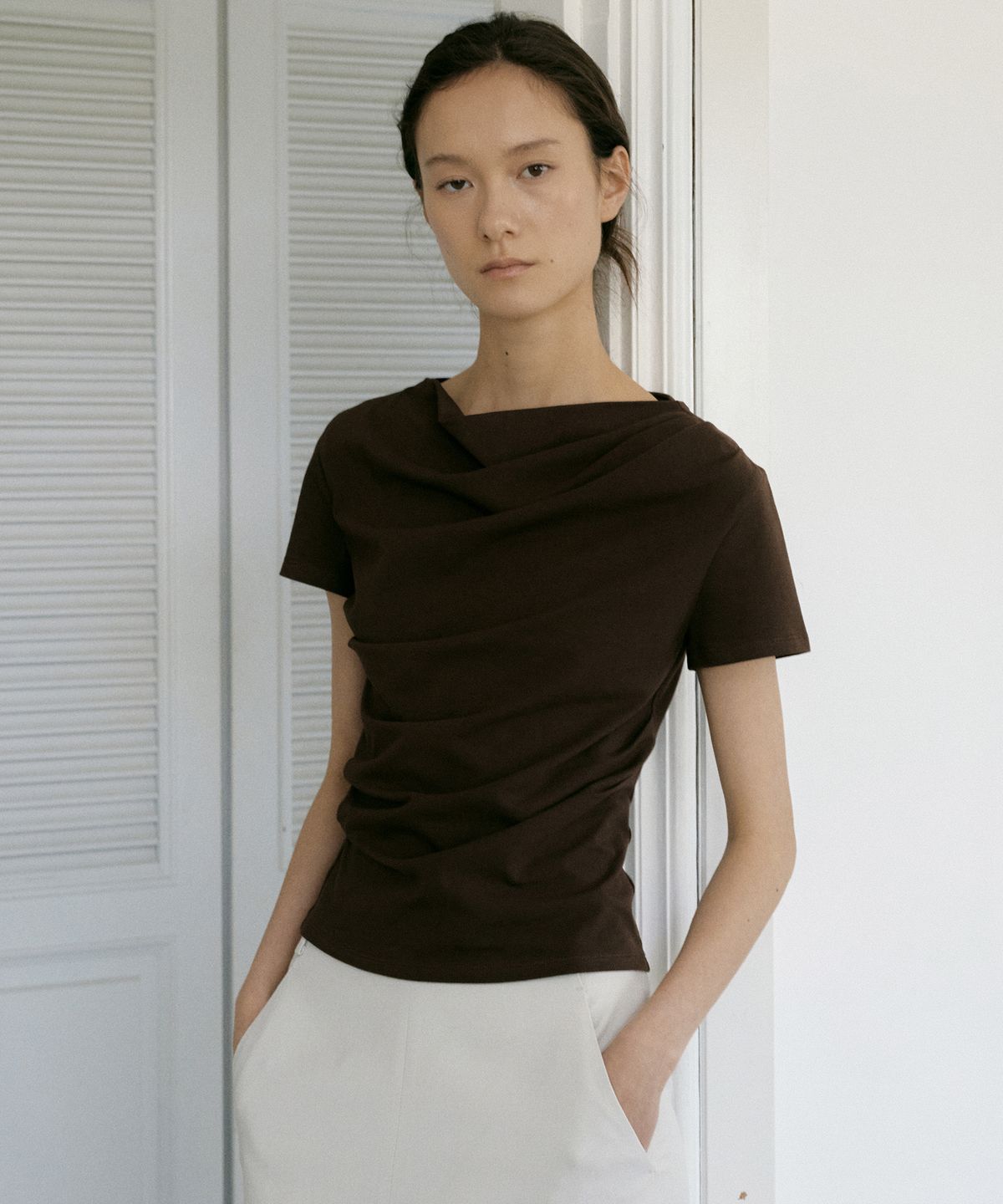 오떼뜨(OCTETTE) DRAPE HALF SLEEVE T_4COLOR