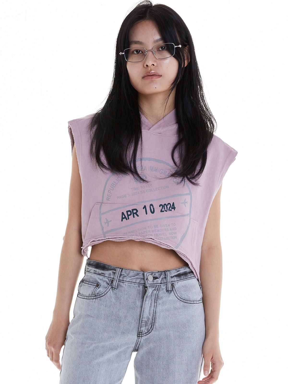 홀페이퍼(WHOLE PAPER) 스탬프 크롭 후디 (인디핑크)