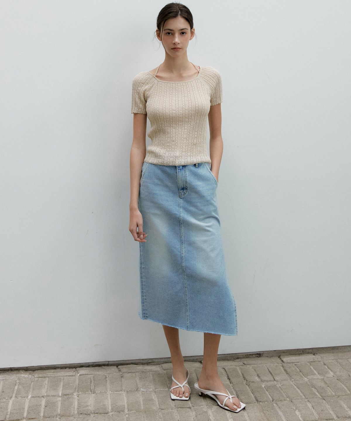 오떼뜨(OCTETTE) DENIM SLIT LONG SK