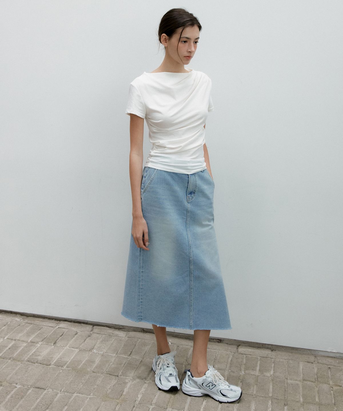 오떼뜨(OCTETTE) DENIM SLIT LONG SK