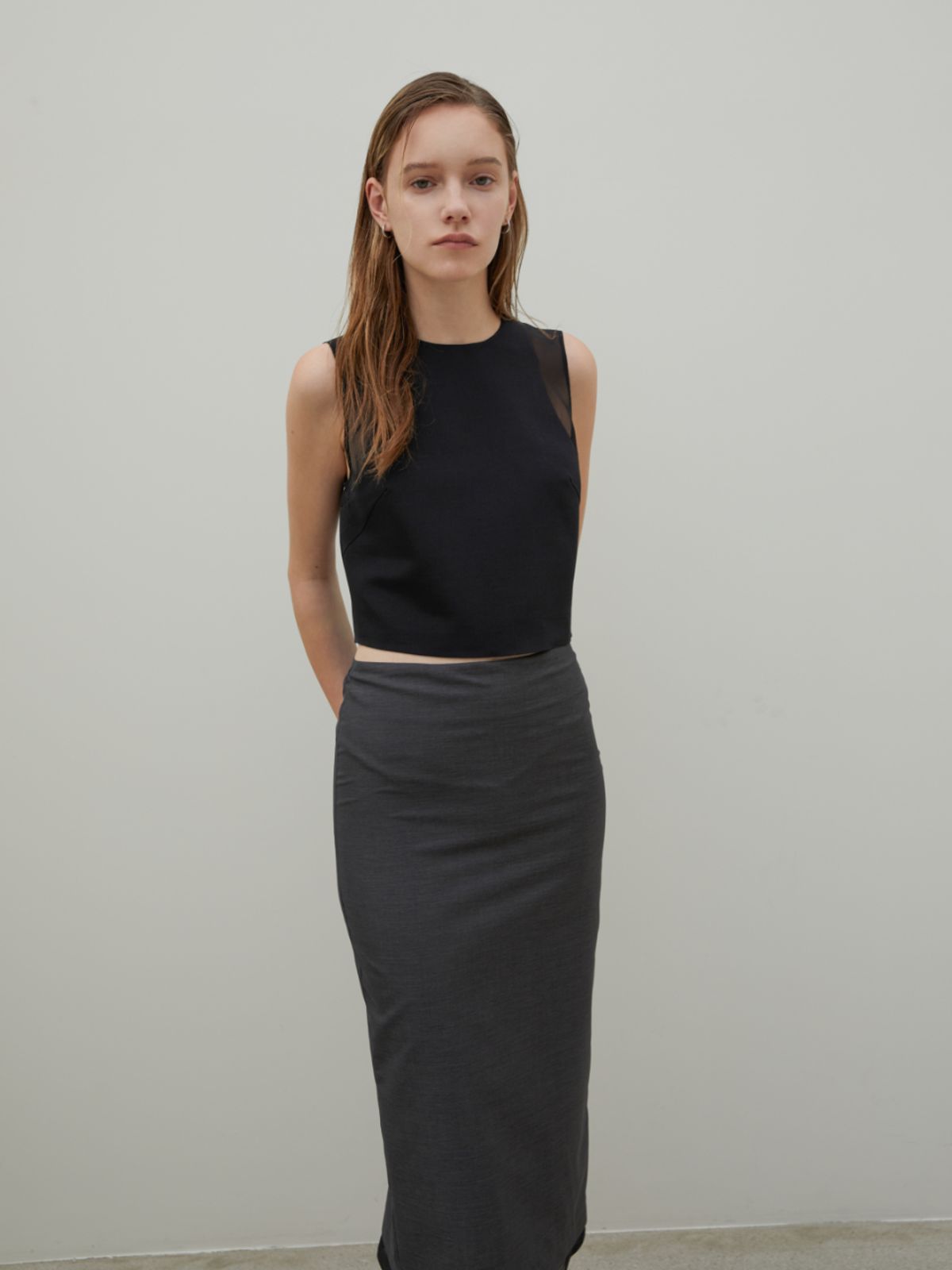 분닥세인츠(THE BOONDOCK SAINTS) Oganza Silk Layered Midi Skirt Charcoal