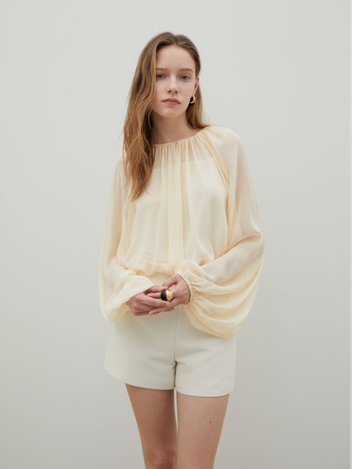 분닥세인츠(THE BOONDOCK SAINTS) Sheer Chiffon Silk Blouse Lemon