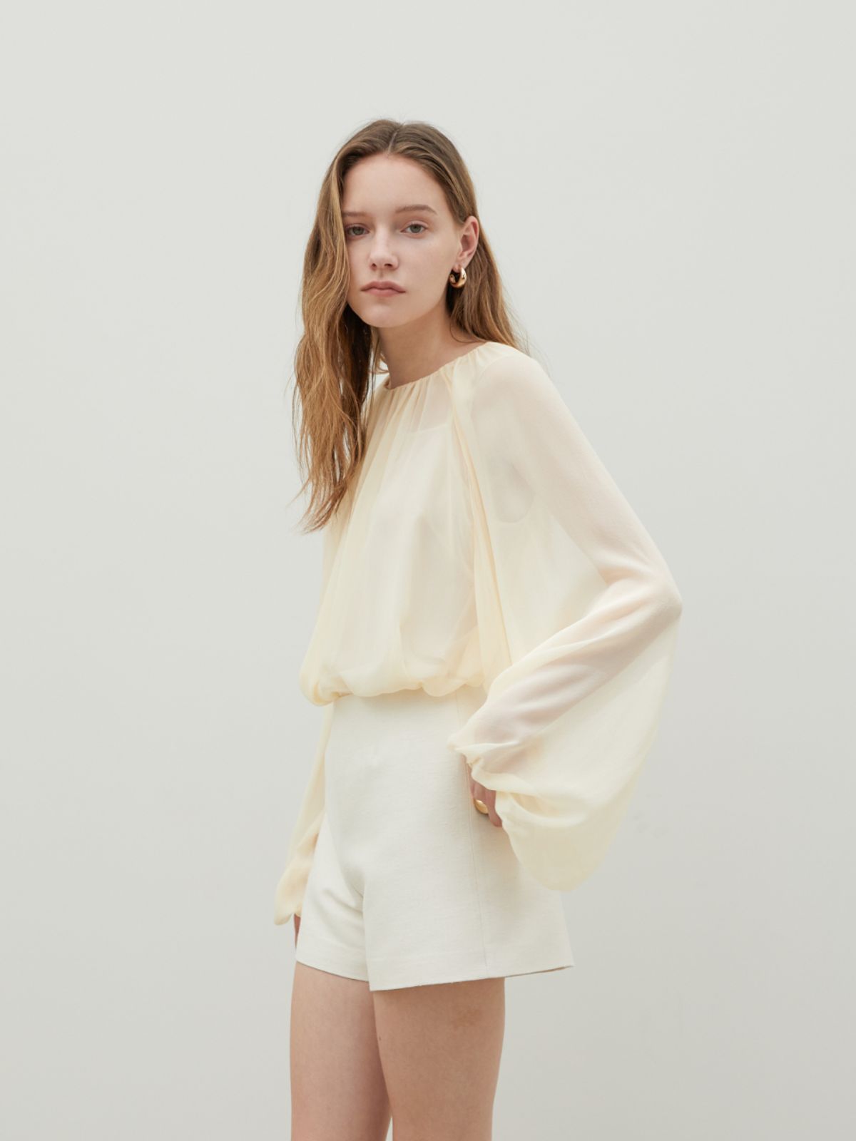 분닥세인츠(THE BOONDOCK SAINTS) Sheer Chiffon Silk Blouse Lemon