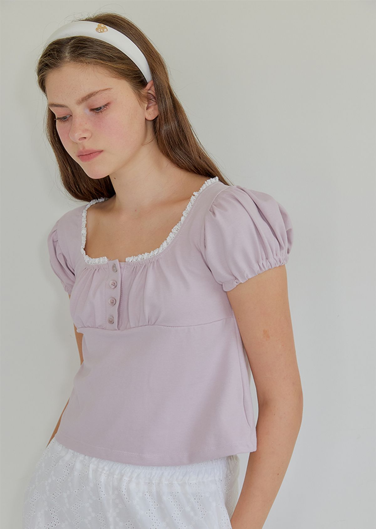 아노에틱(ANOETIC) PUFF LACE T-SHIRT_PINK