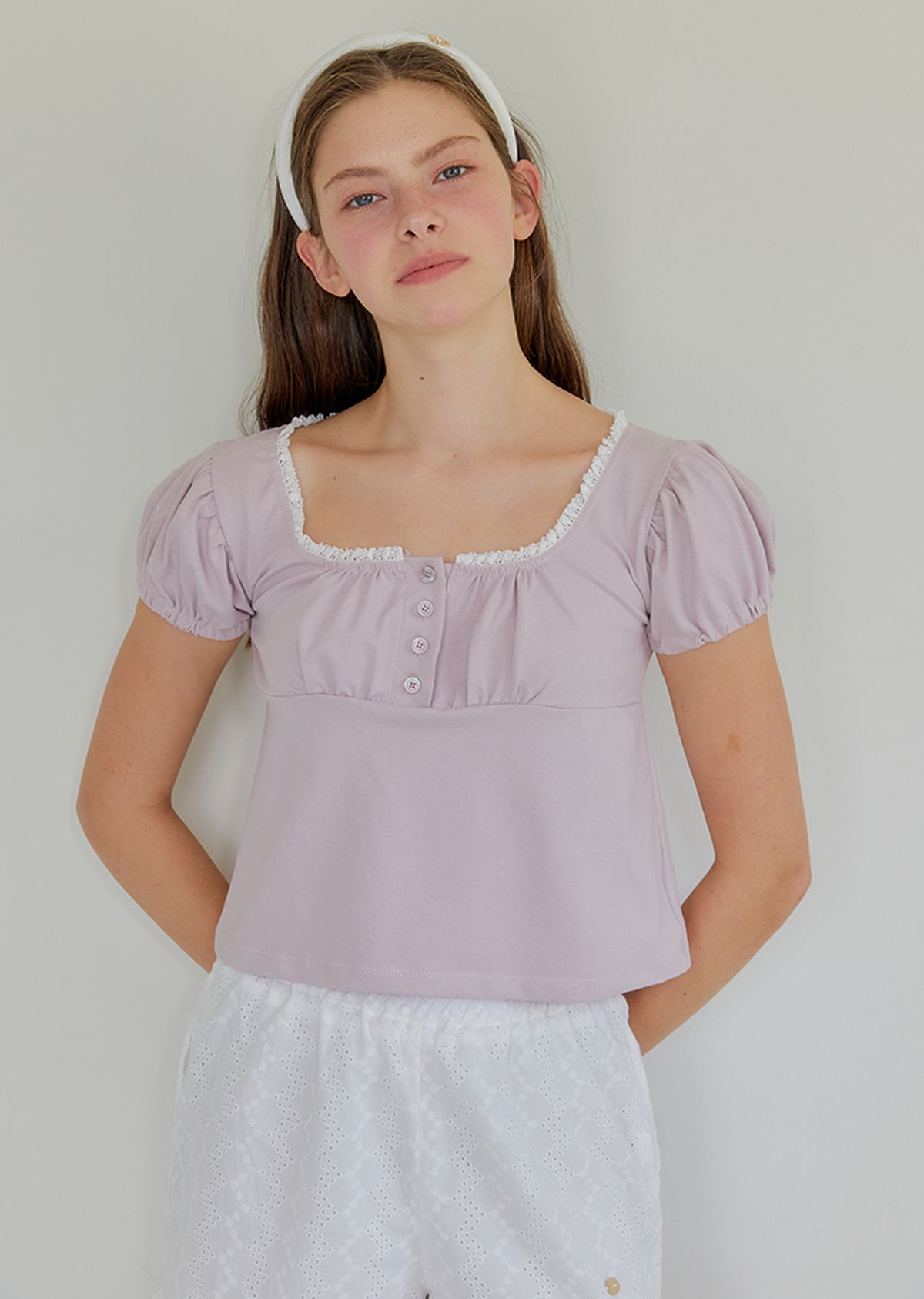 아노에틱(ANOETIC) PUFF LACE T-SHIRT_PINK