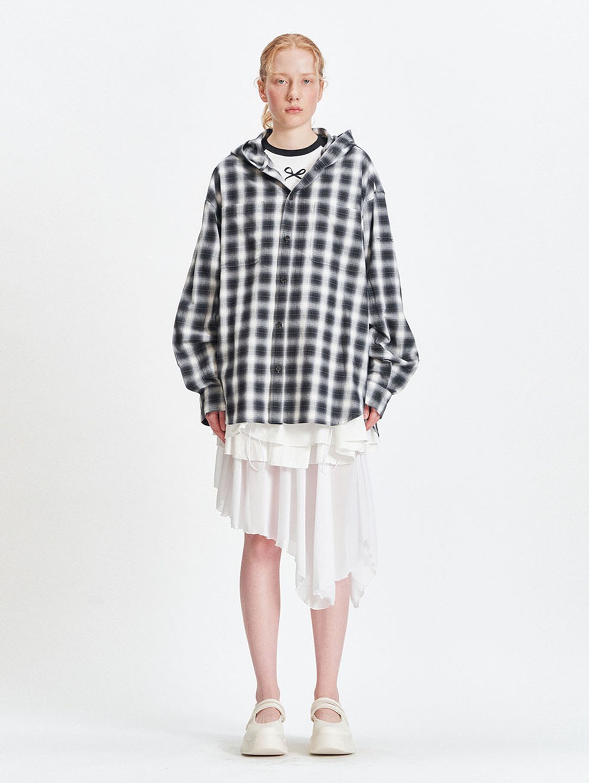 뚜오미오(TUOMIO) HOODED CHECK SHIRTS [BLACK]