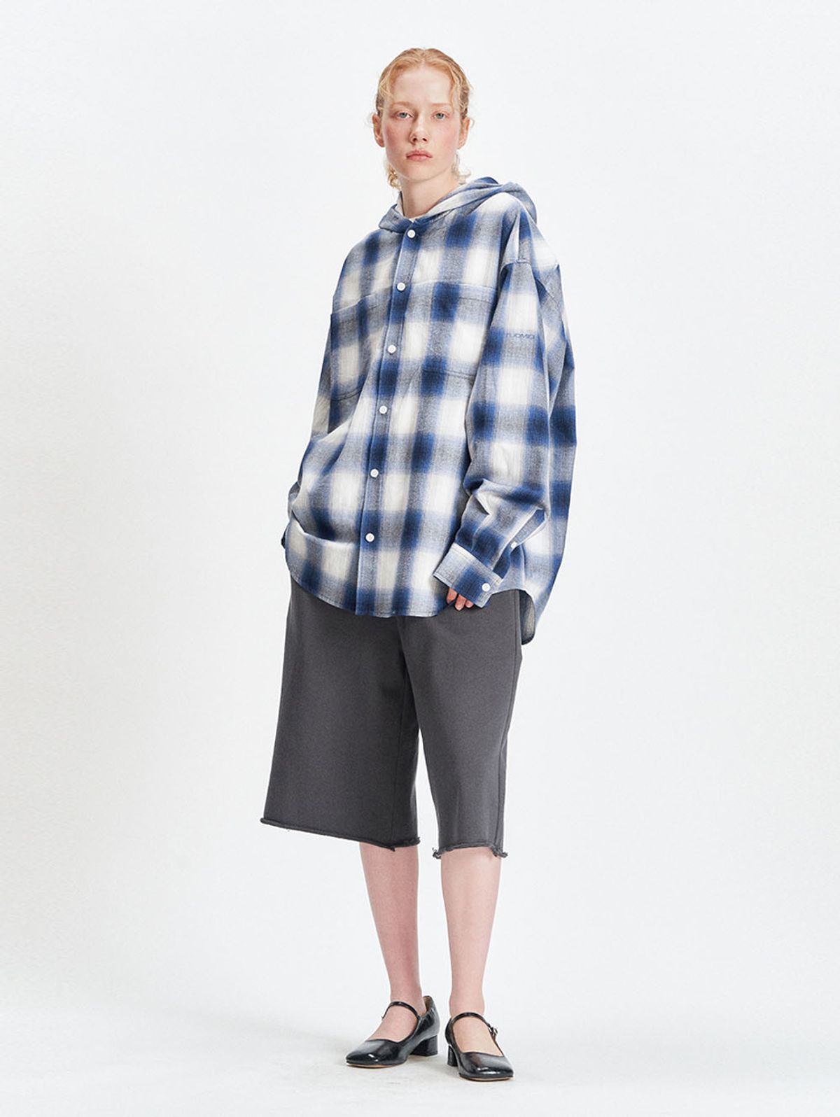 뚜오미오(TUOMIO) HOODED CHECK SHIRTS [BLUE]