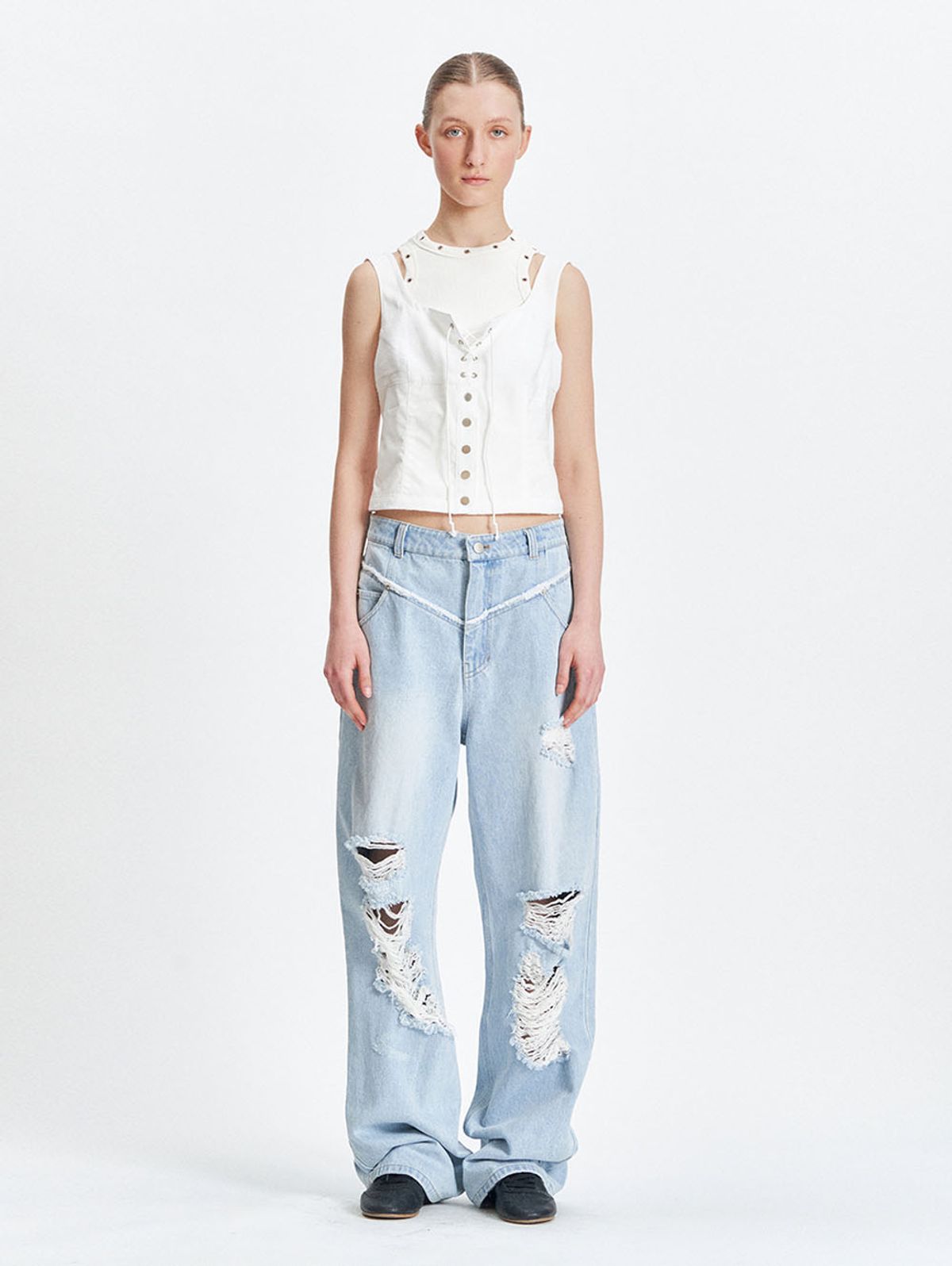 뚜오미오(TUOMIO) CHECK BUSTIER [WHITE]