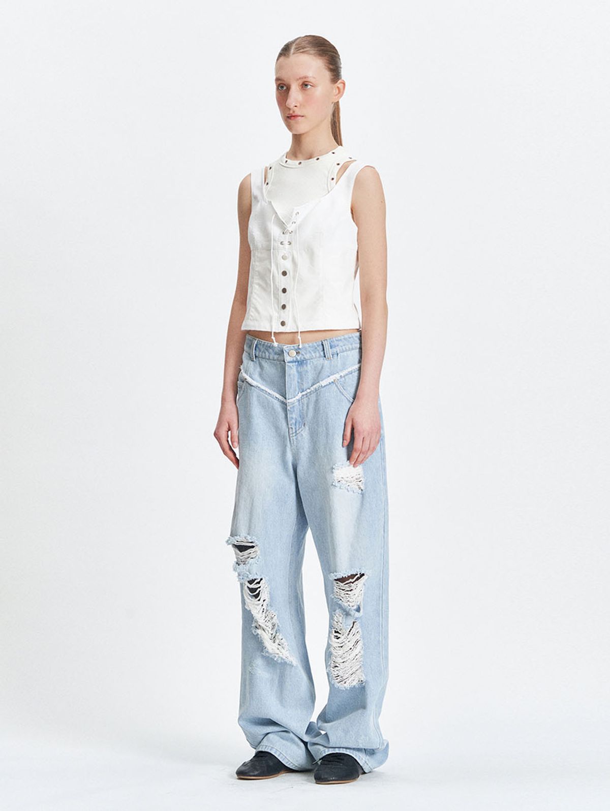 뚜오미오(TUOMIO) CHECK BUSTIER [WHITE]