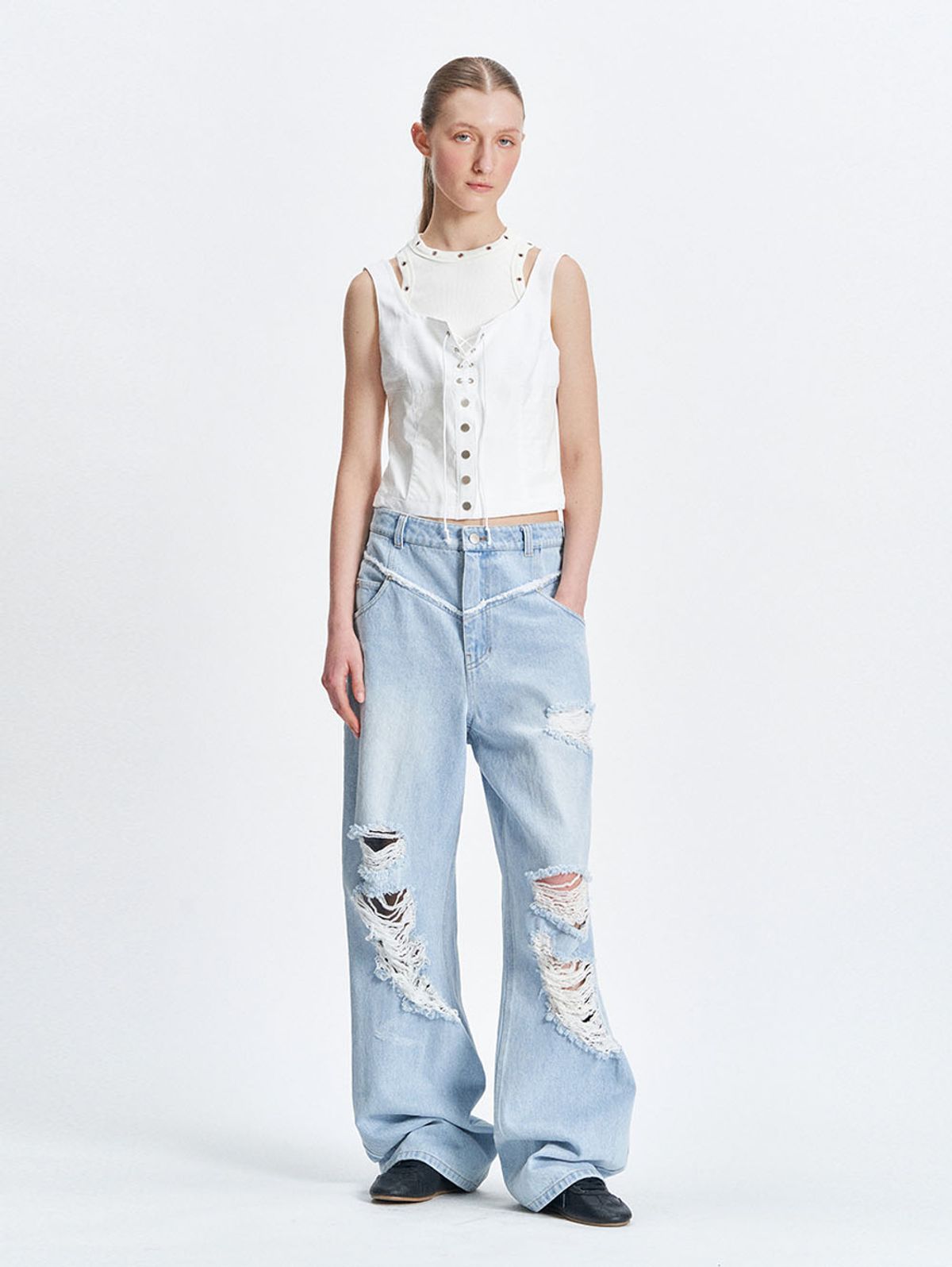 뚜오미오(TUOMIO) CHECK BUSTIER [WHITE]