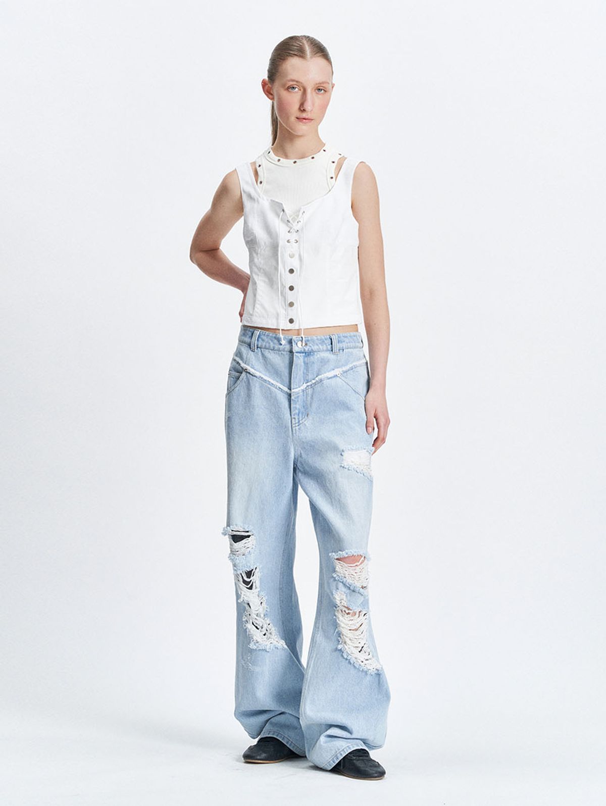 뚜오미오(TUOMIO) CHECK BUSTIER [WHITE]