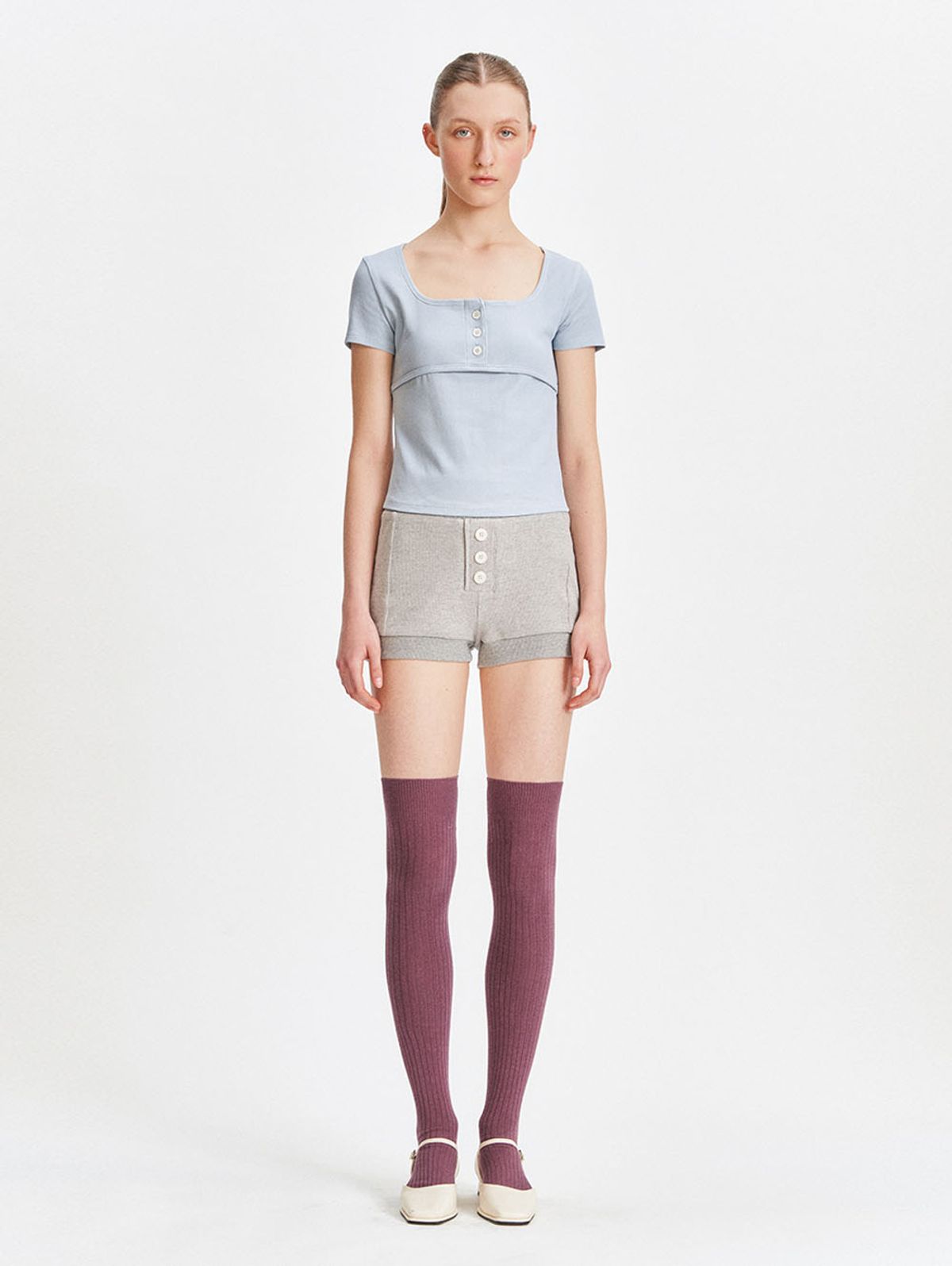 뚜오미오(TUOMIO) BUTTONED T-SHIRTS [BLUE]