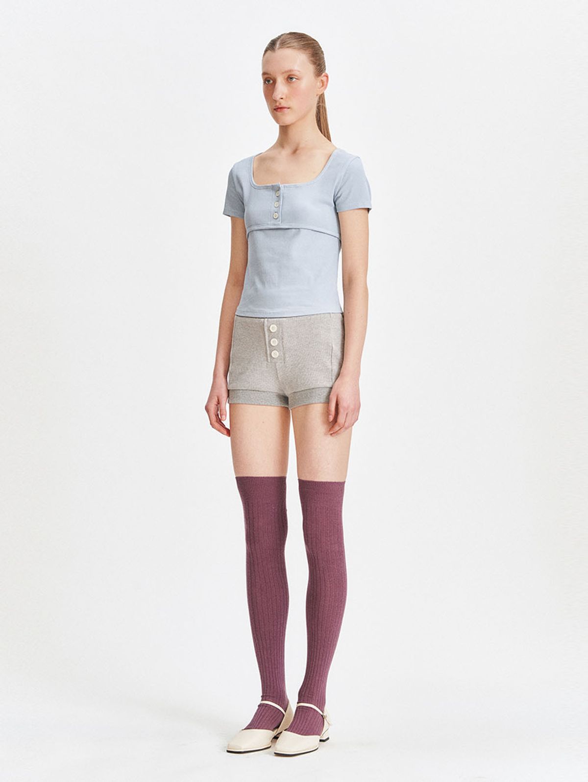 뚜오미오(TUOMIO) BUTTONED T-SHIRTS [BLUE]