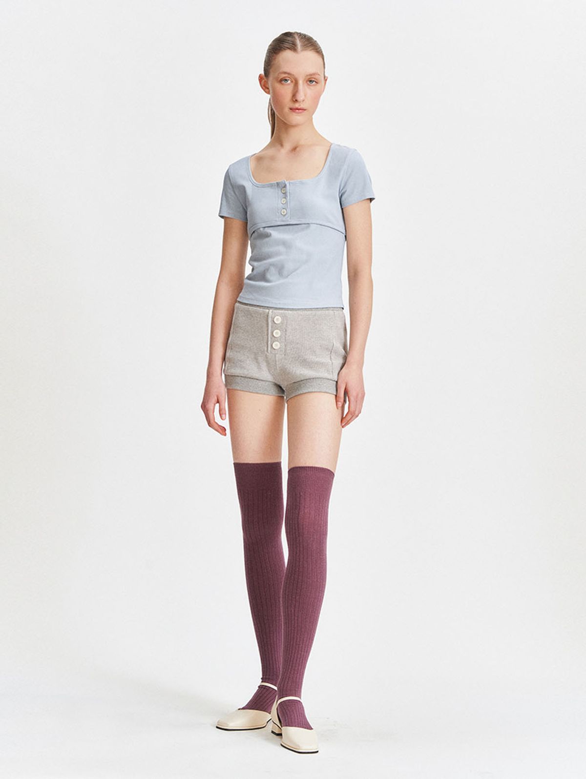 뚜오미오(TUOMIO) BUTTONED T-SHIRTS [BLUE]