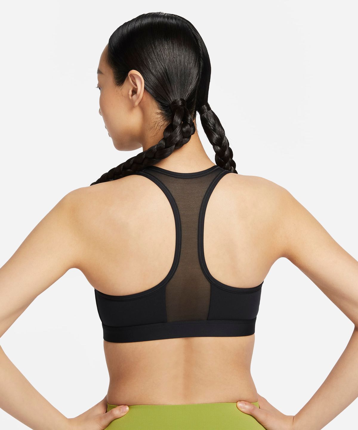 나이키(NIKE) 스우시 프런트 지퍼 미디엄 서포트 패드 스포츠 브라 W - 블랙:화이트 / FN2732-010