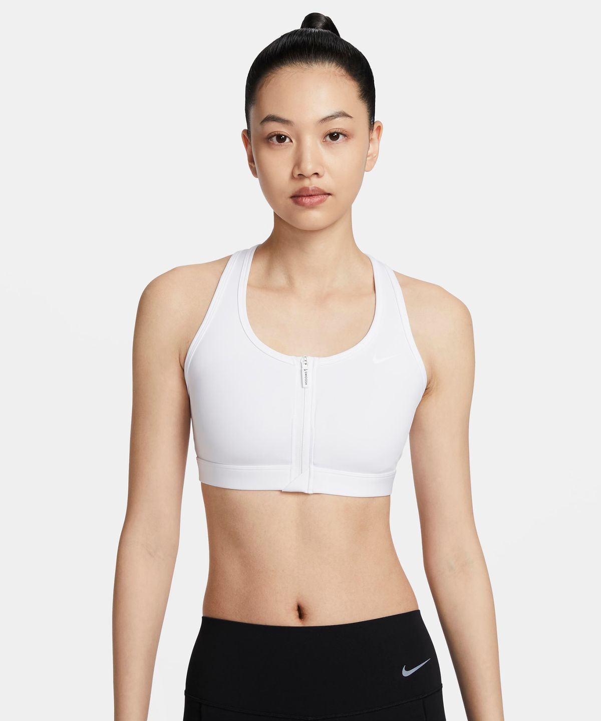 나이키(NIKE) 스우시 프런트 지퍼 미디엄 서포트 패드 스포츠 브라 W - 화이트:스톤 모브:화이트 / FN2732-100