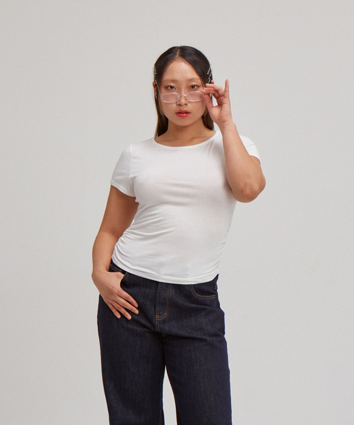 살롱 드 욘(SALON DE YOHN) Basic Shirring Short Sleeve T_ White