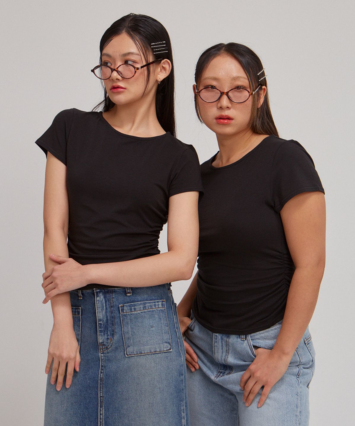 살롱 드 욘(SALON DE YOHN) Basic Shirring Short Sleeve T_ Black