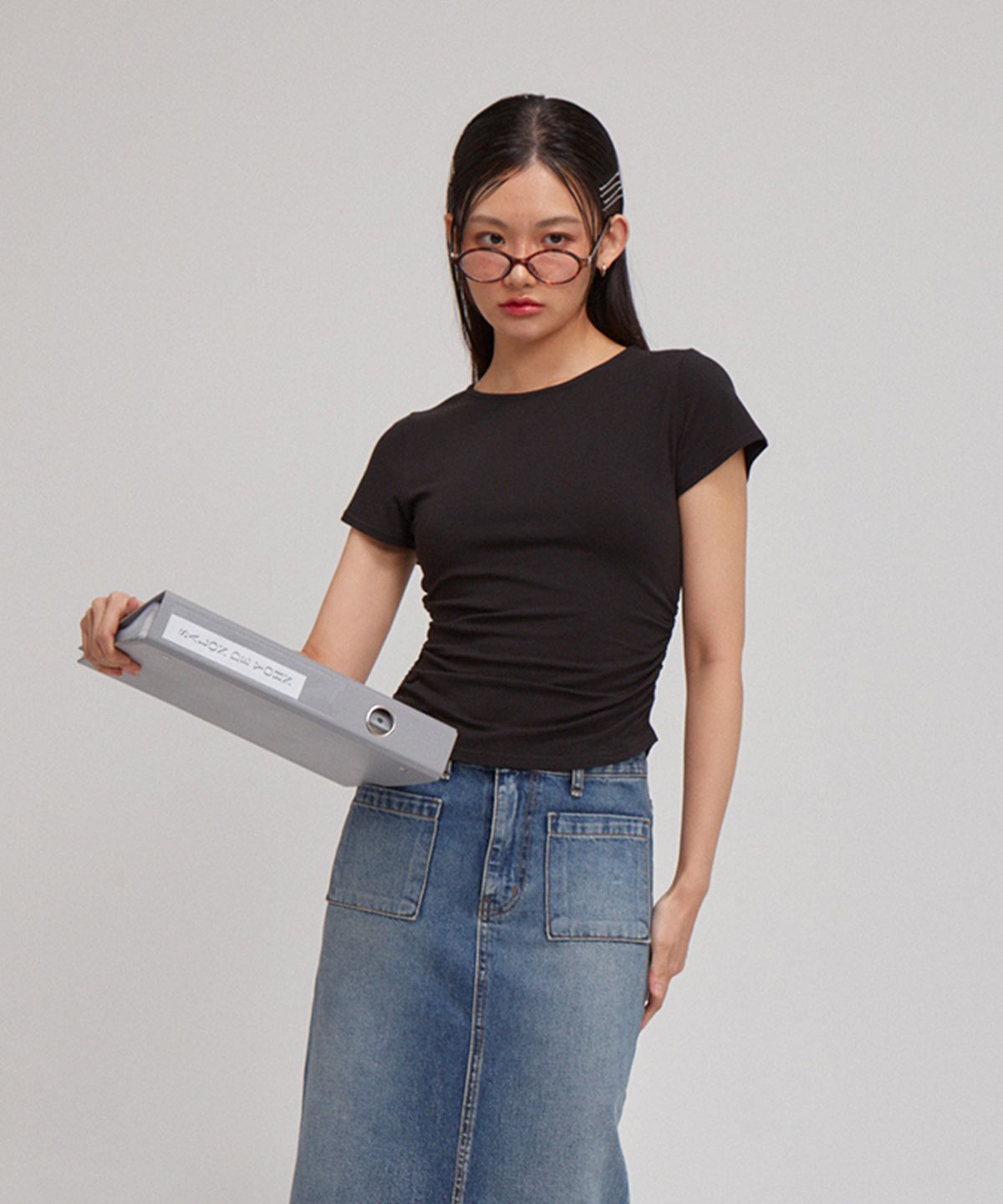 살롱 드 욘(SALON DE YOHN) Basic Shirring Short Sleeve T_ Black