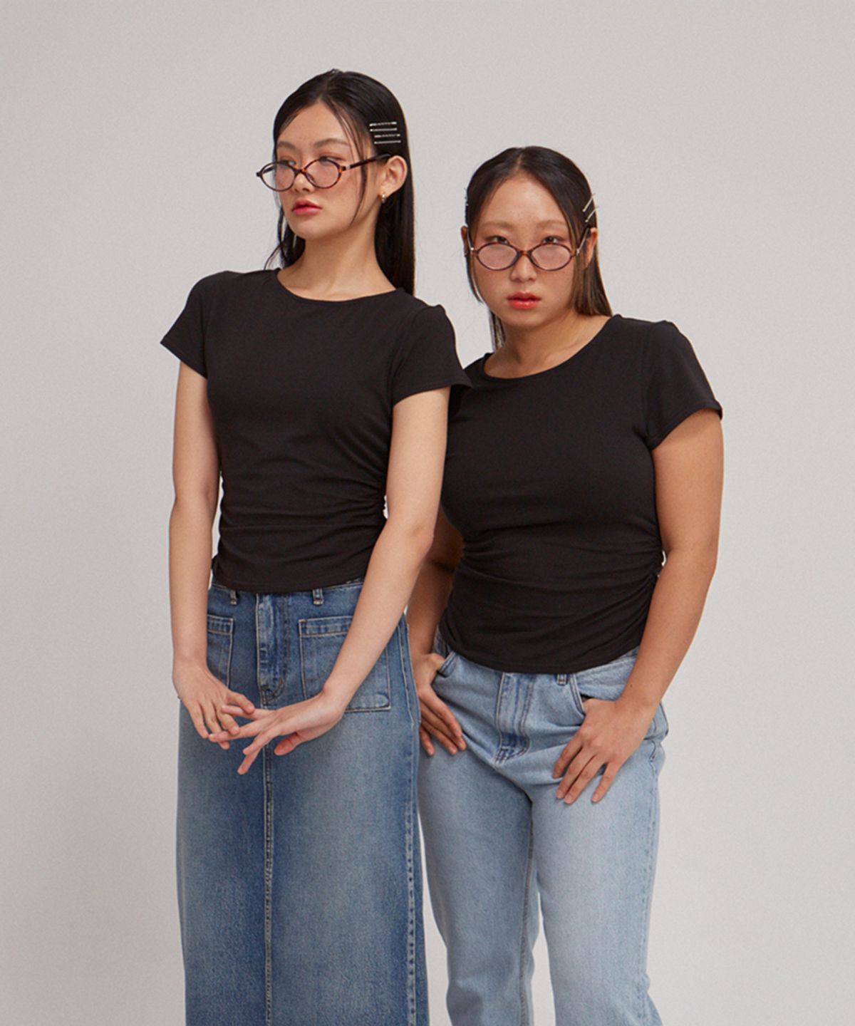 살롱 드 욘(SALON DE YOHN) Basic Shirring Short Sleeve T_ Black