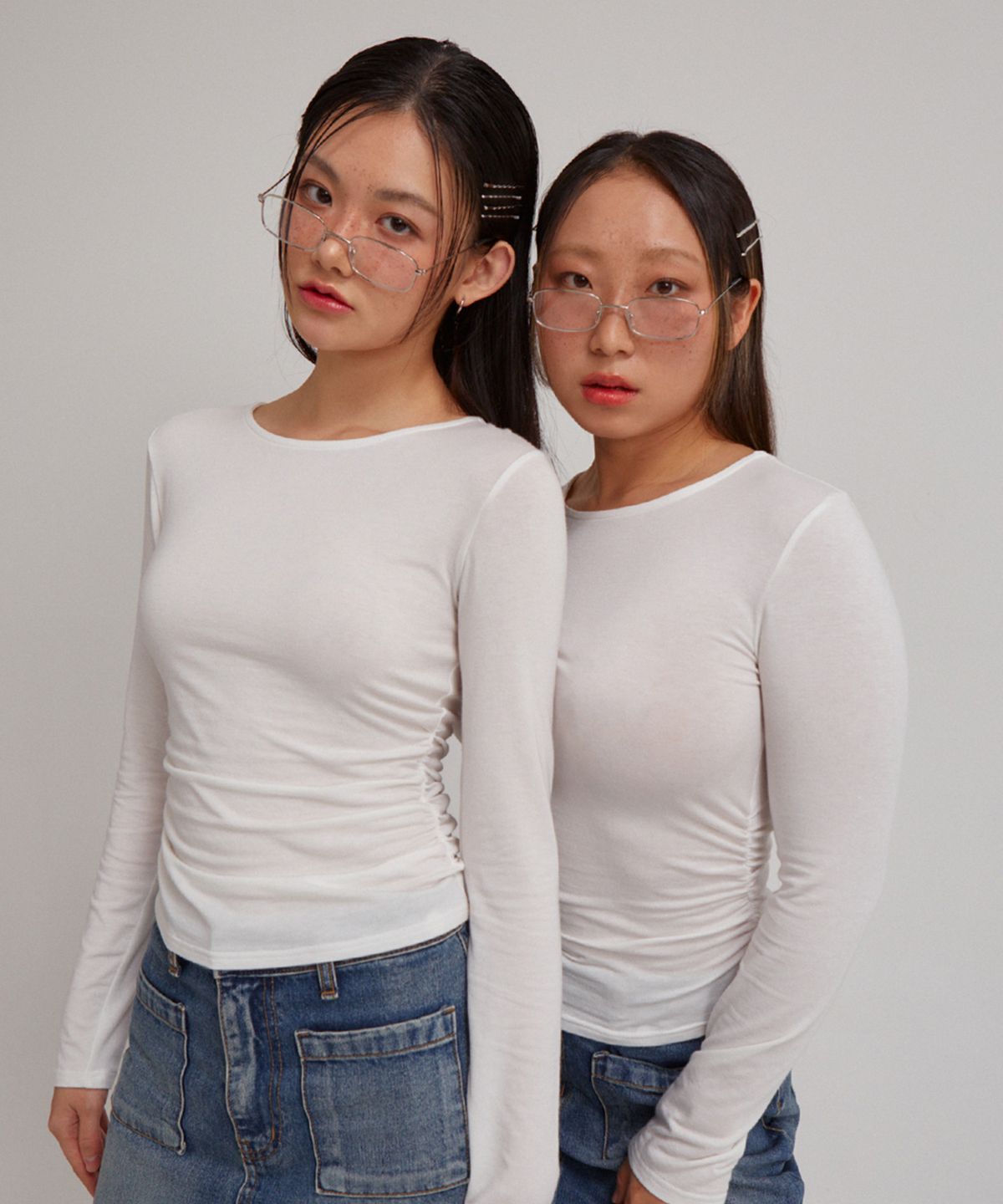 살롱 드 욘(SALON DE YOHN) Basic Shirring Long Sleeve T_ White
