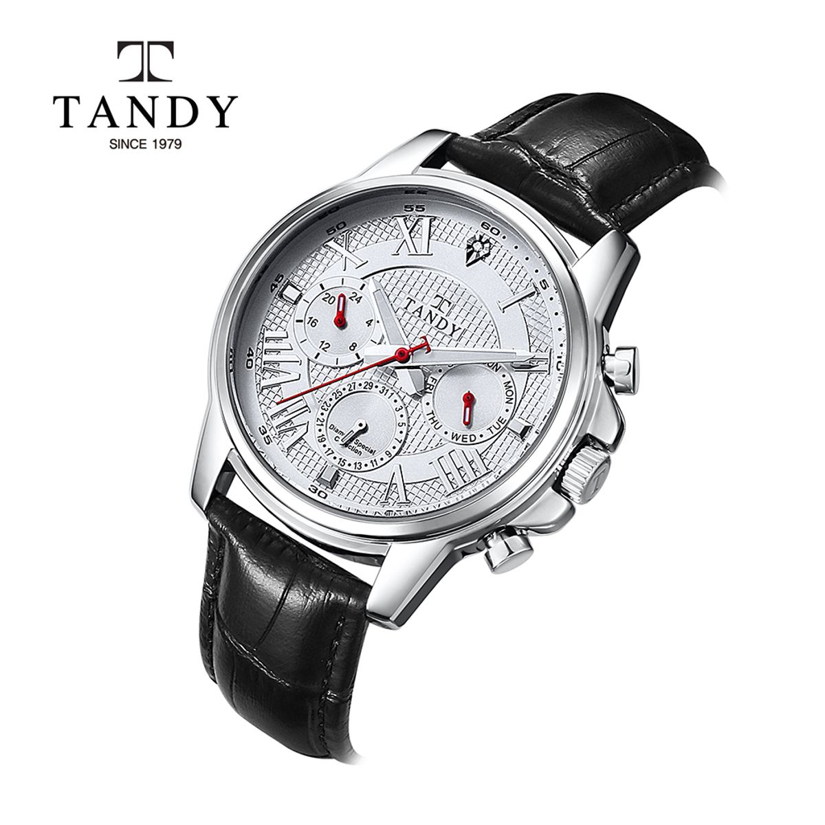 탠디(TANDY) 다이아라인 남성 가죽 시계 DIA-3925