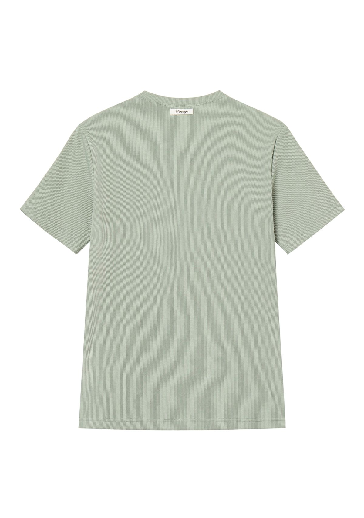 세비지(SAVAGE) Henley Neck Jersey Half Sleeve - Sage Green