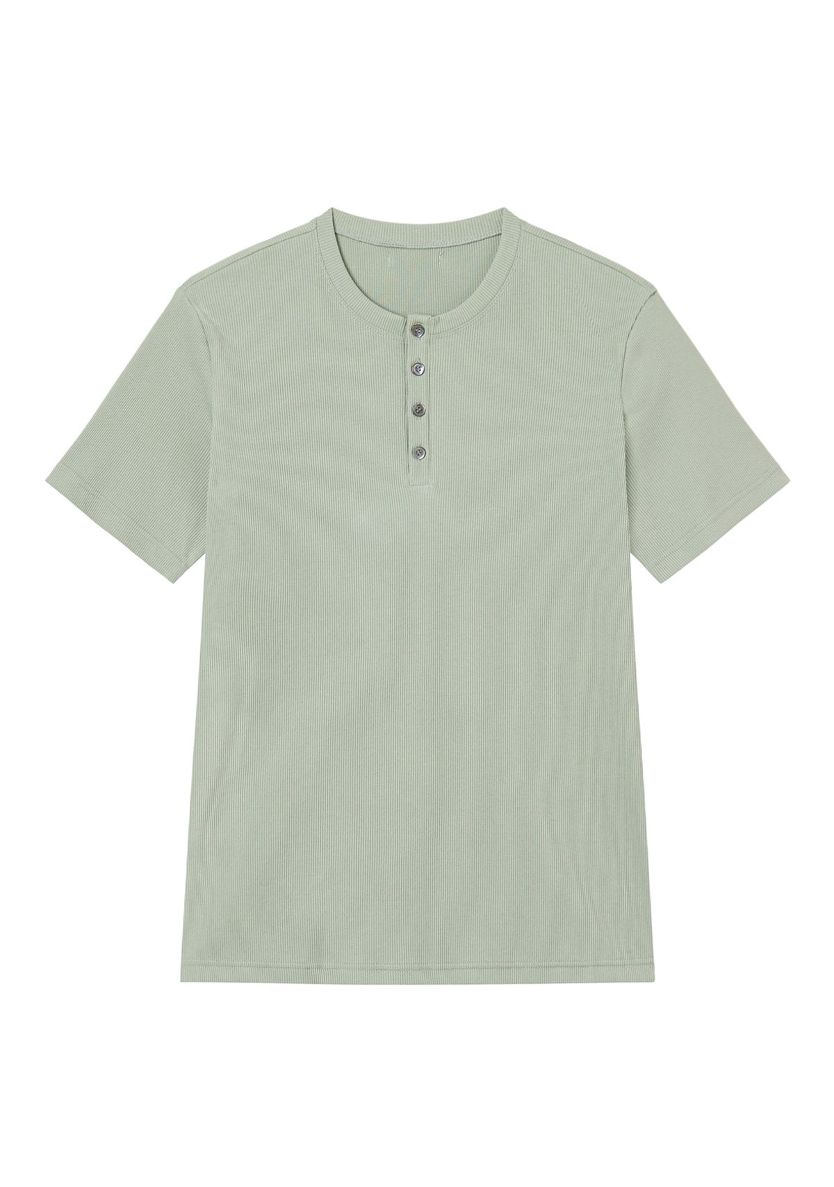 세비지(SAVAGE) Henley Neck Jersey Half Sleeve - Sage Green