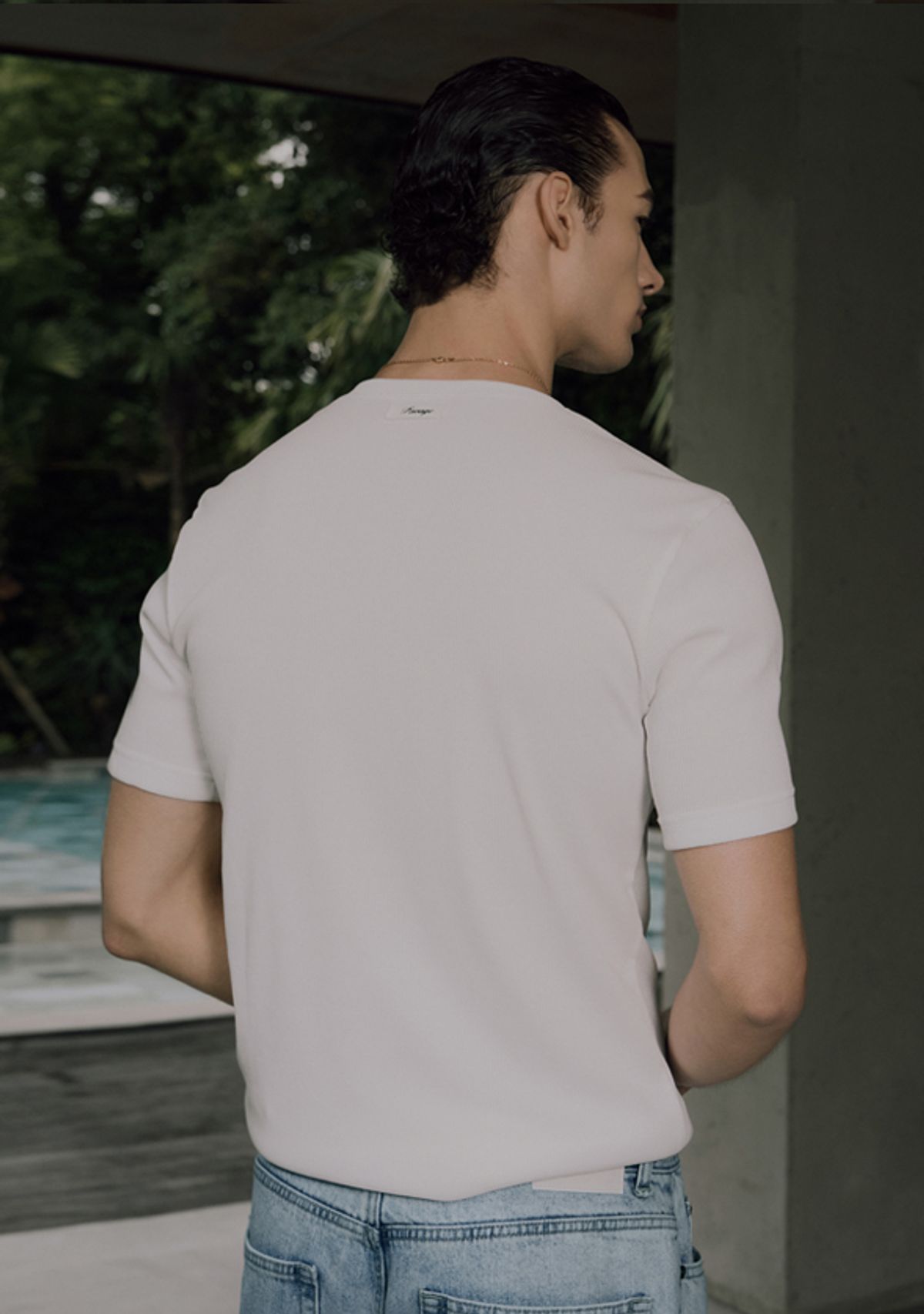 세비지(SAVAGE) Henley Neck Jersey Half Sleeve - White