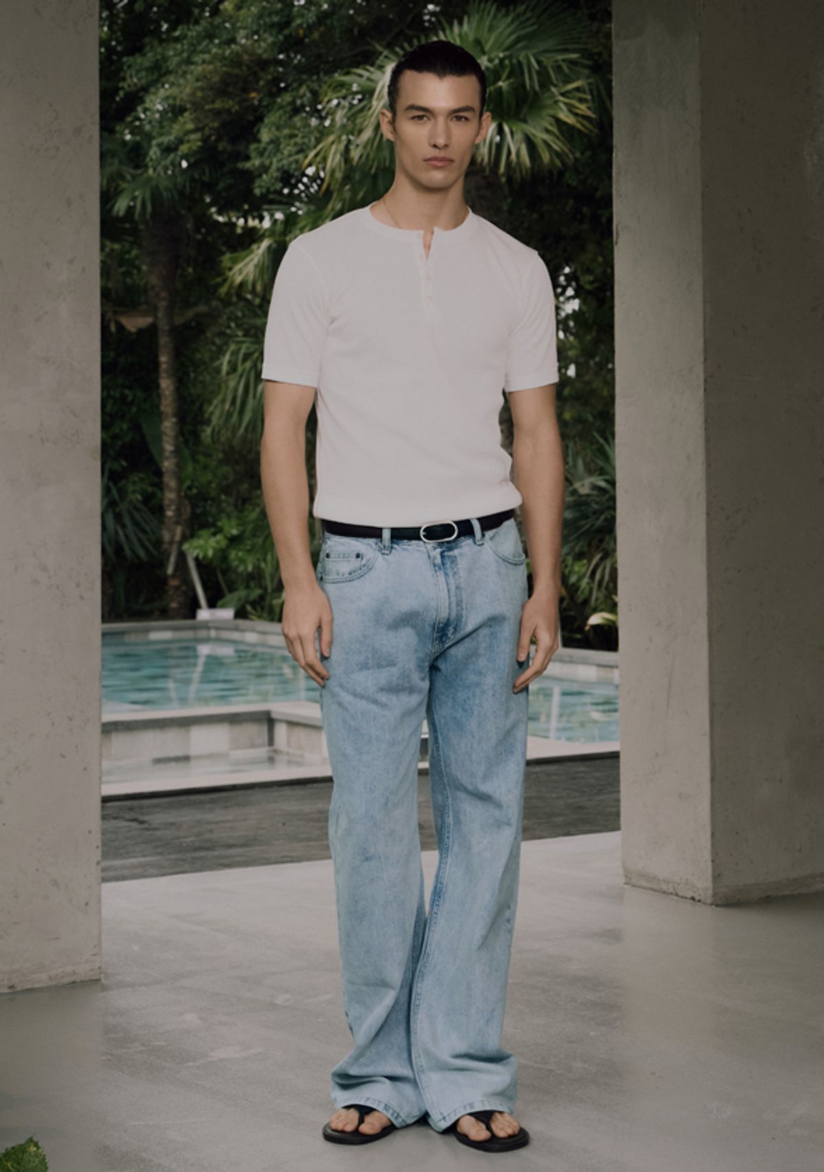 세비지(SAVAGE) Henley Neck Jersey Half Sleeve - White