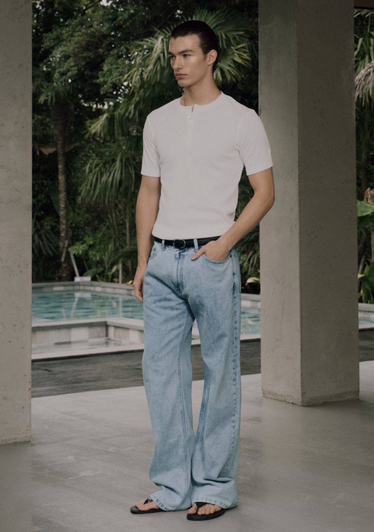 세비지(SAVAGE) Henley Neck Jersey Half Sleeve - White