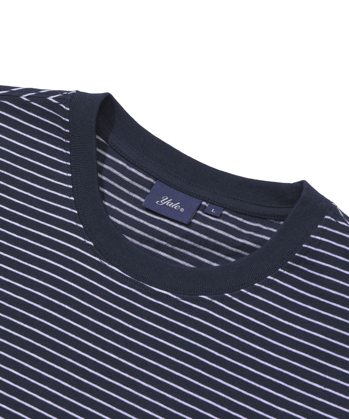 예일(YALE) SMALL ARCH LOGO STRIPE T-SHIRT NAVY
