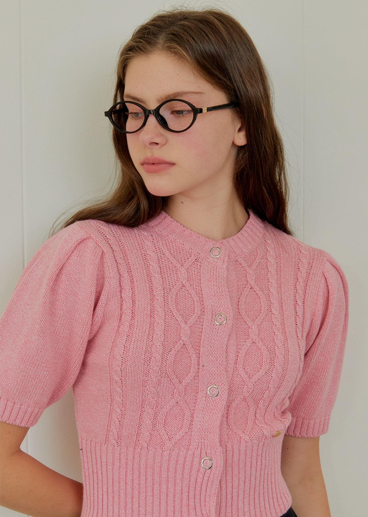 아노에틱(ANOETIC) CABLE HALF SLEEVE CARDIGAN_PINK