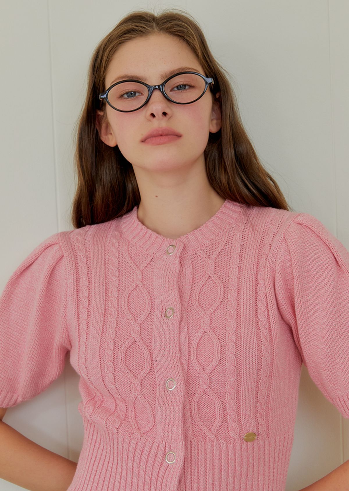 아노에틱(ANOETIC) CABLE HALF SLEEVE CARDIGAN_PINK