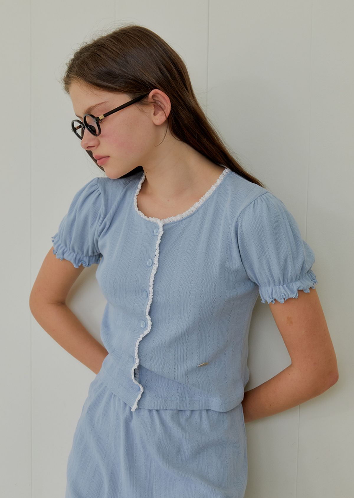 아노에틱(ANOETIC) LACE HALF CARDIGAN_SKY BLUE