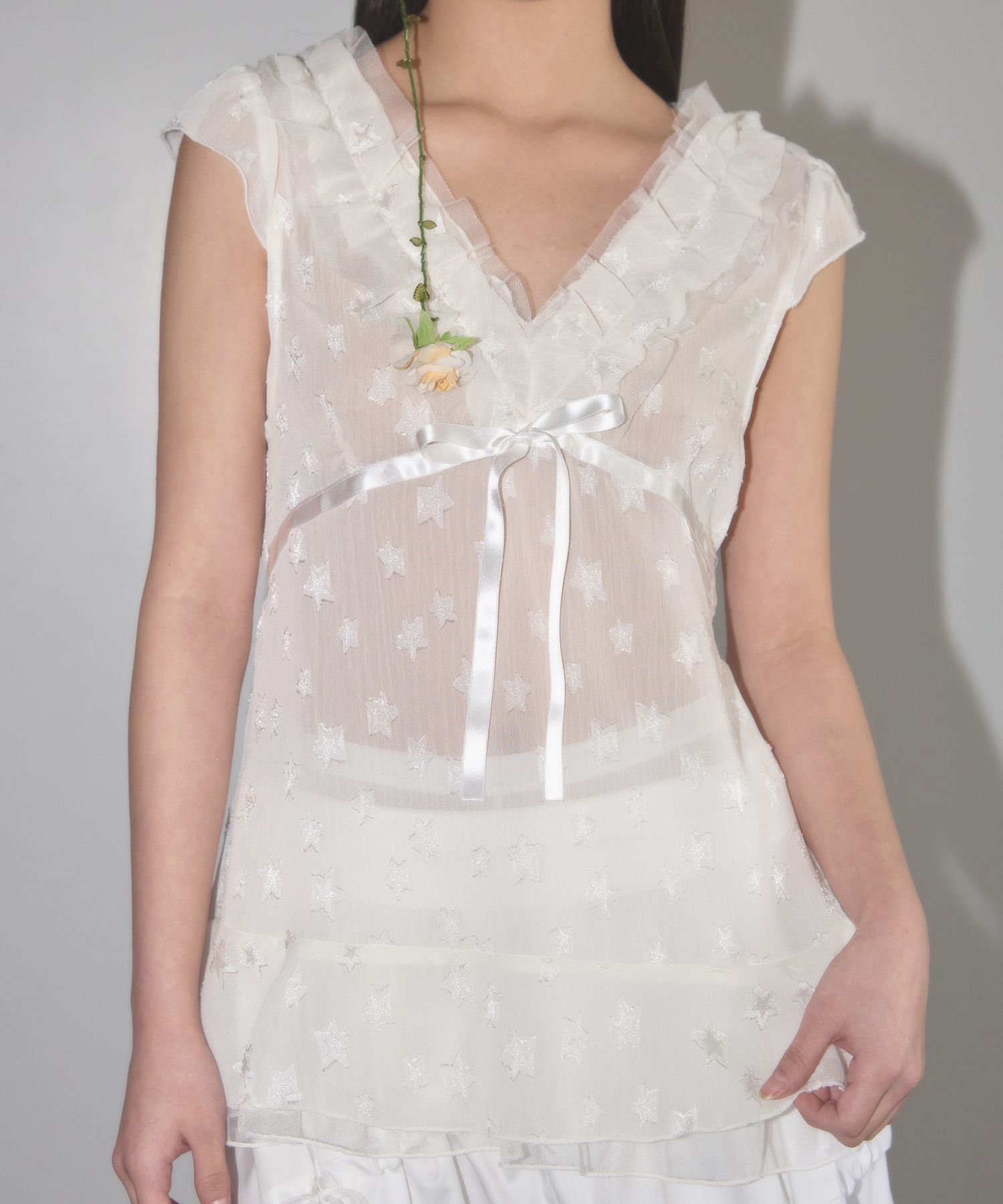 【NOFFICIALNOFFICE】SEE-THROUGH MESH RIBBON TOP MUSINSA | NOFFICIALNOFFICE See-through mesh ribbon top white