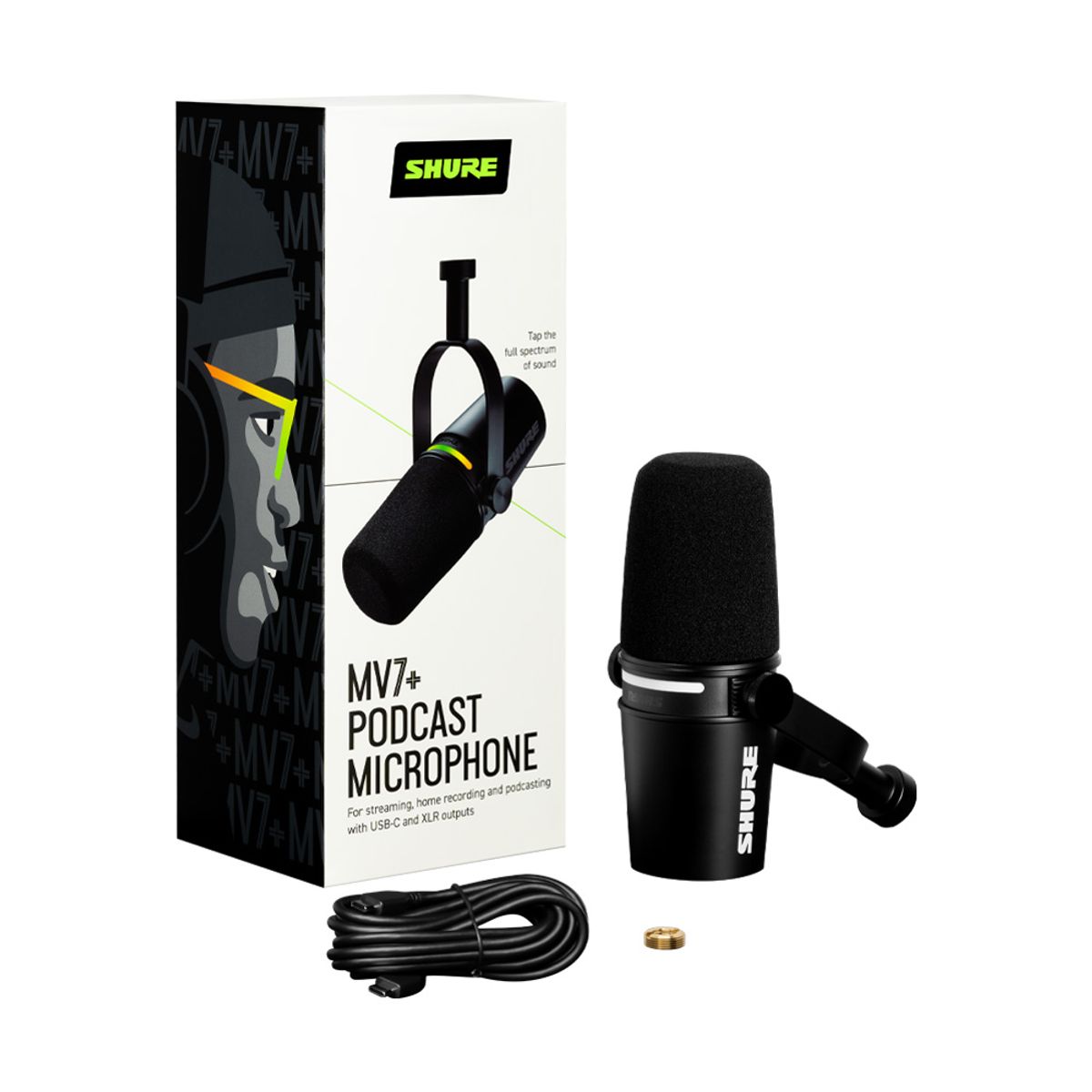 슈어(SHURE) MV7+ 팟캐스트 XLR, USB-C 하이브리드 듀얼 마이크
