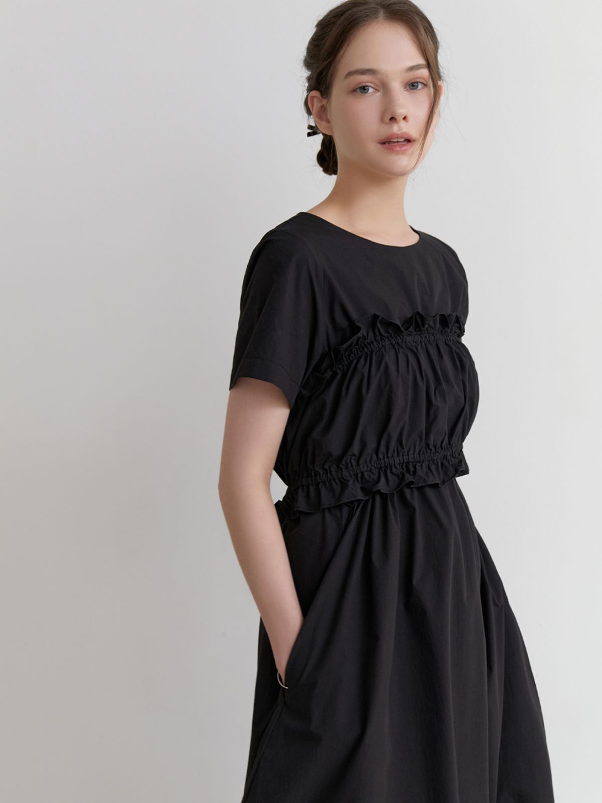 리엘(RE L) Flavor layered set dress (black)