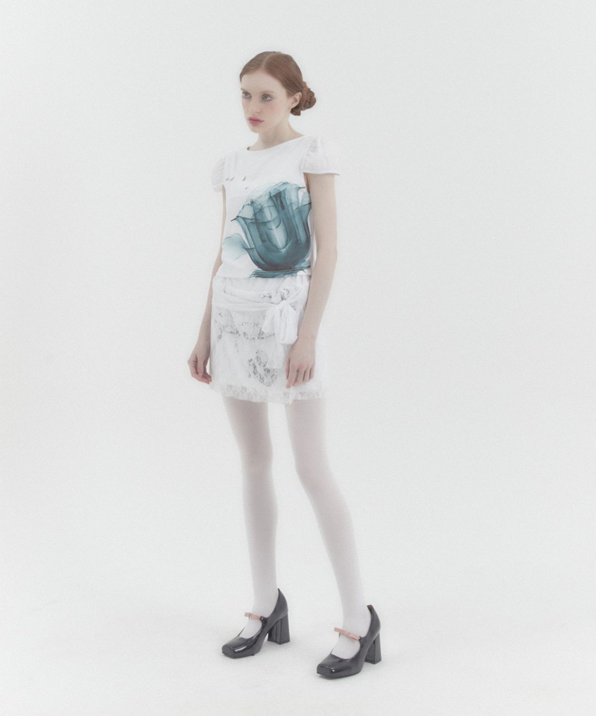 카터(KATER) X-ray Rose Puff Cap Sleeve - WHITE