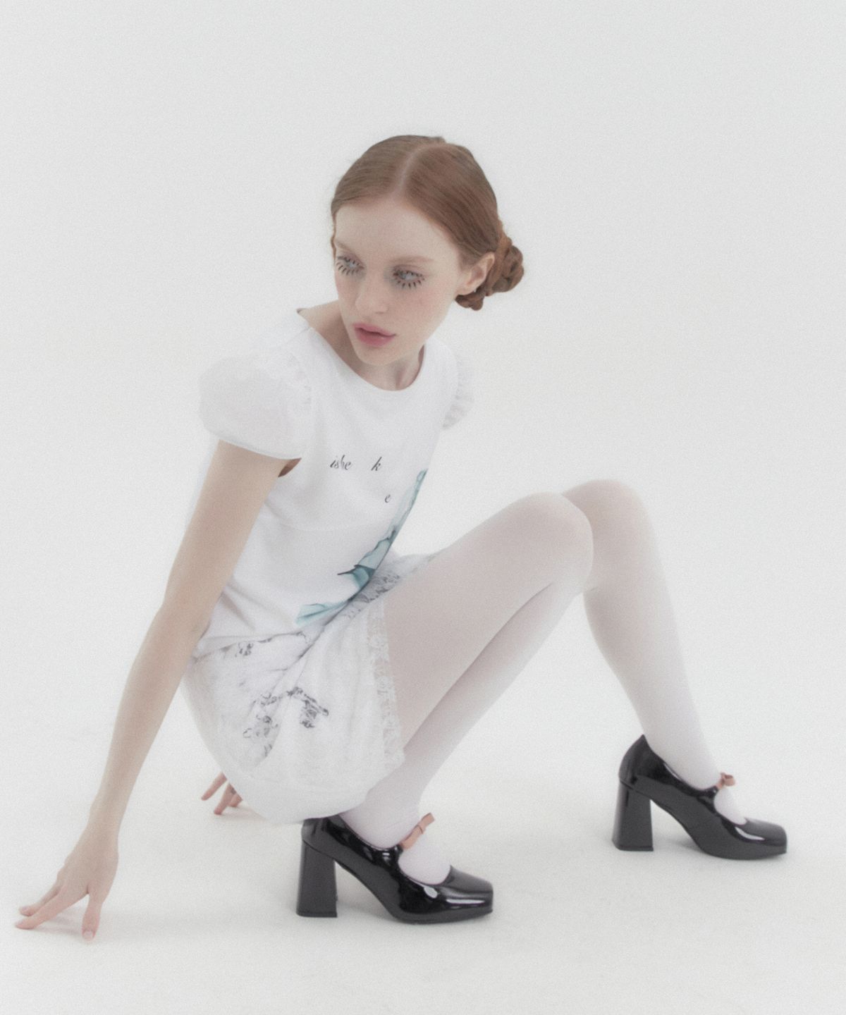 카터(KATER) X-ray Rose Puff Cap Sleeve - WHITE