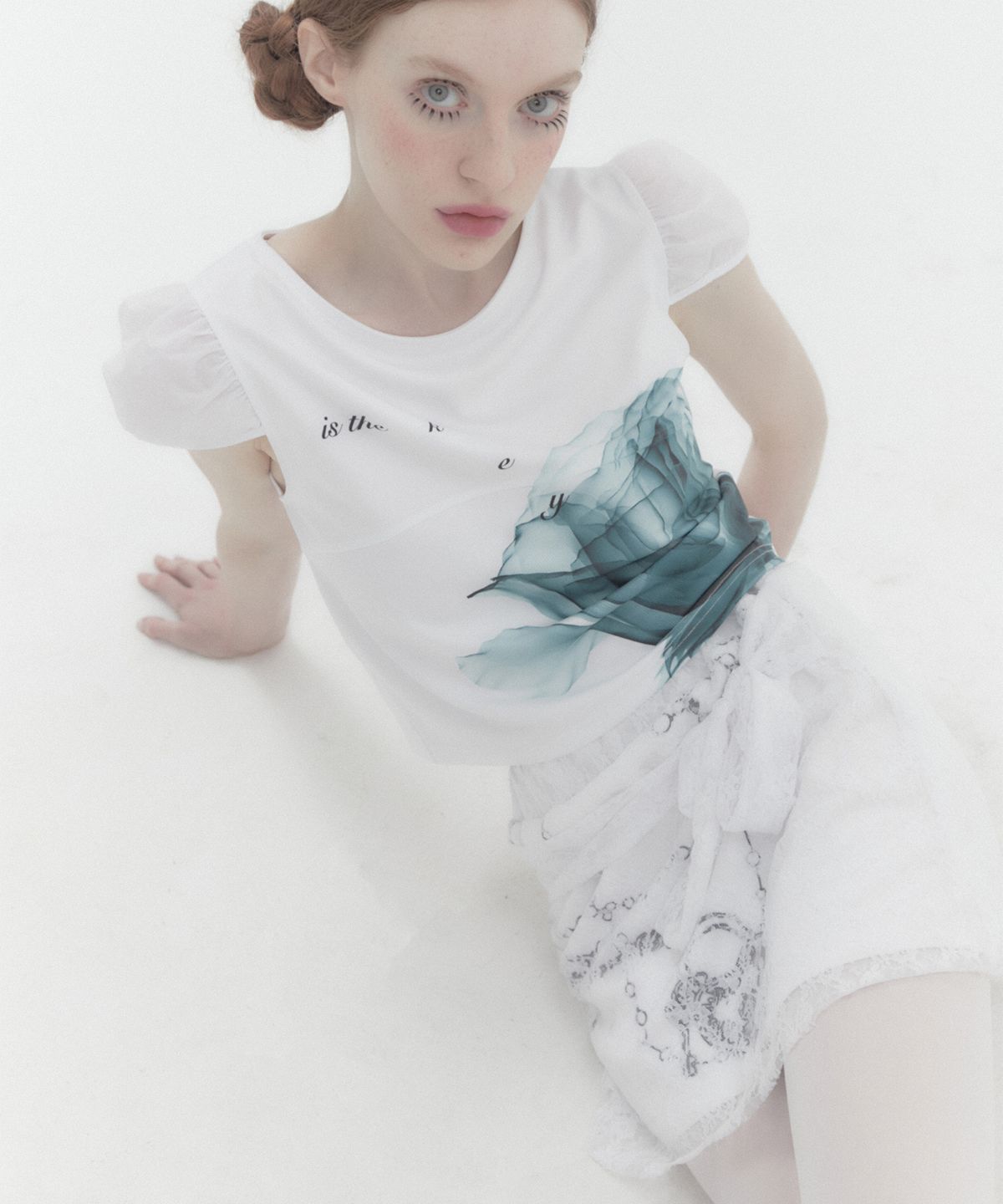 카터(KATER) X-ray Rose Puff Cap Sleeve - WHITE