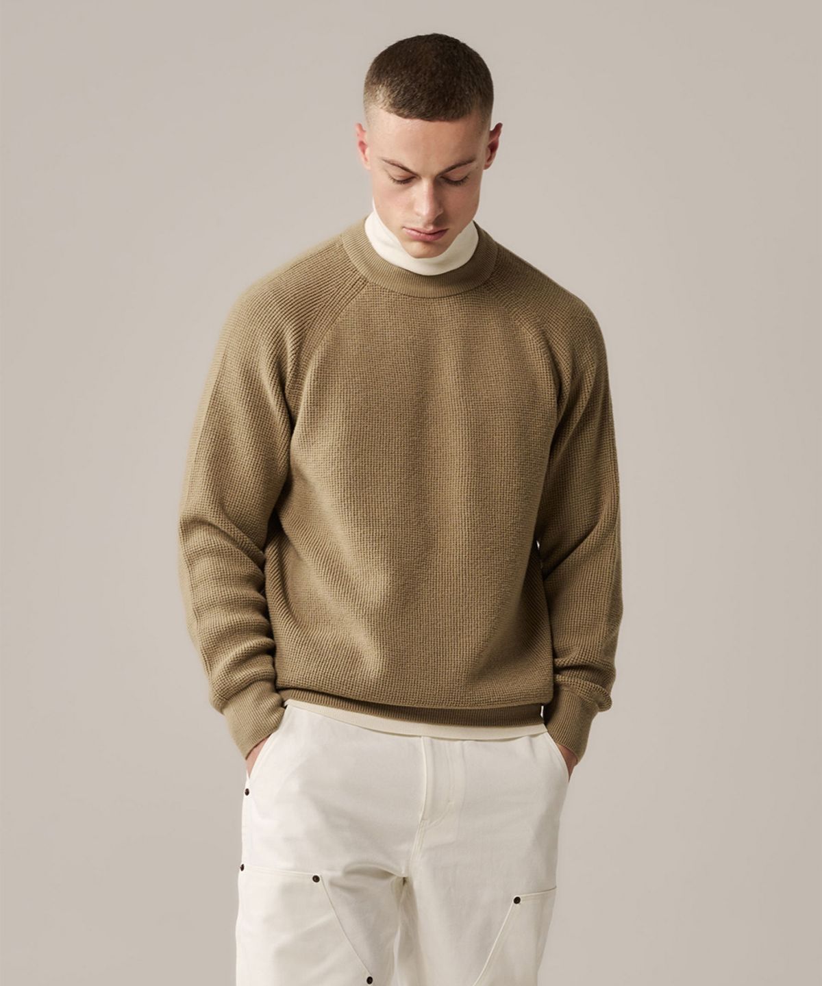 야이치(YAITCH) Waffle Knit Merino Wool Sweater - Taupe
