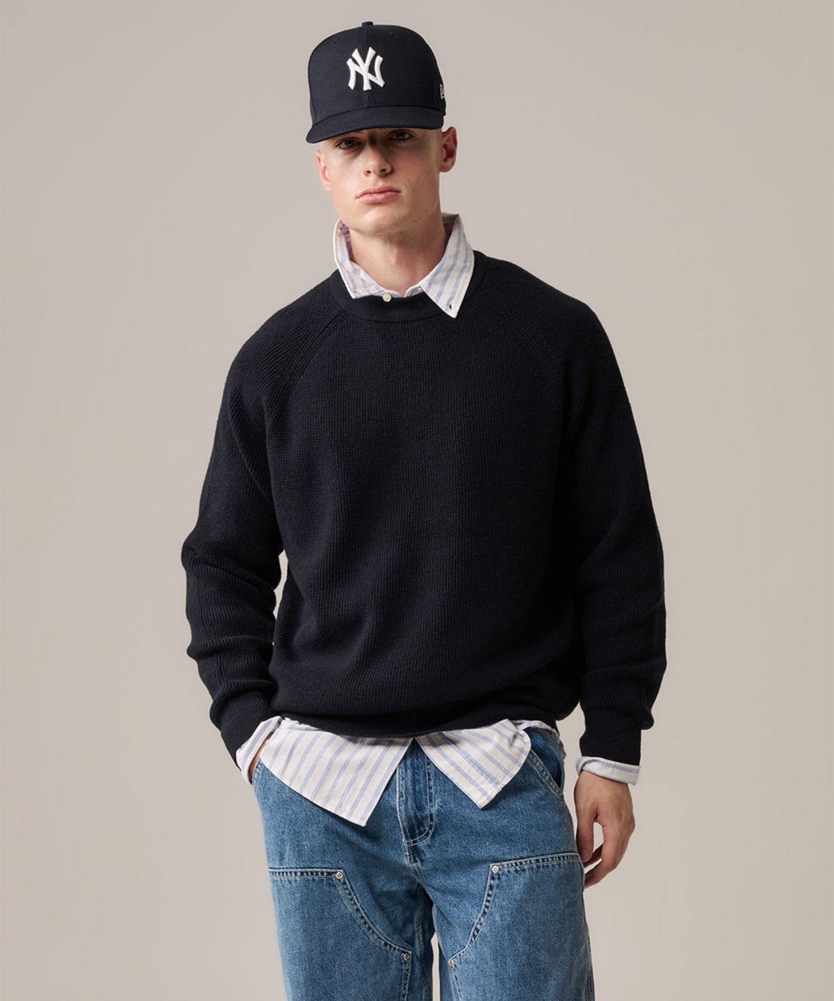 야이치(YAITCH) Waffle Knit Merino Wool Sweater - Mid Nights