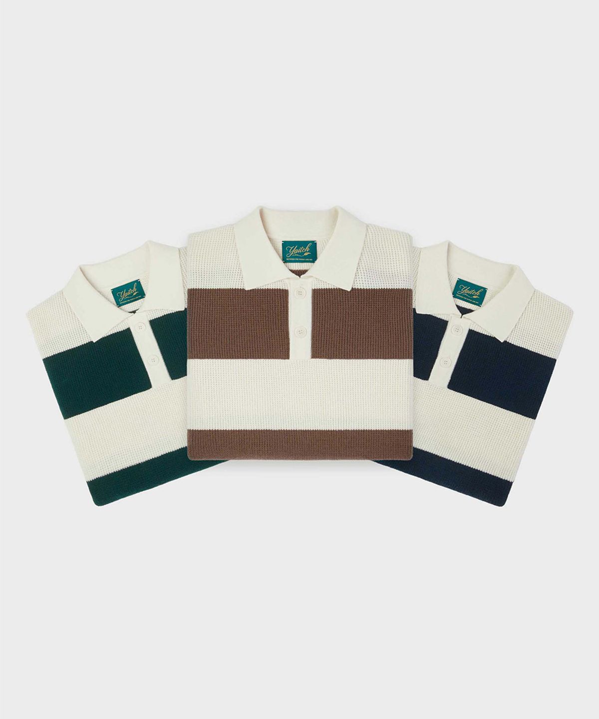 야이치(YAITCH) Striped Merino Wool Waffle Rugby - Shitake