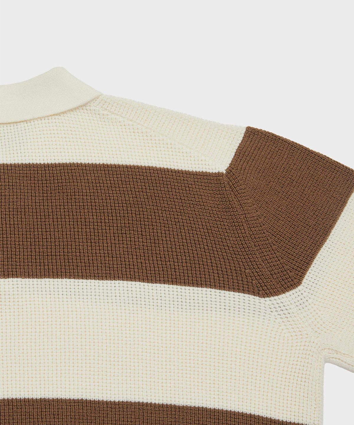 야이치(YAITCH) Striped Merino Wool Waffle Rugby - Shitake